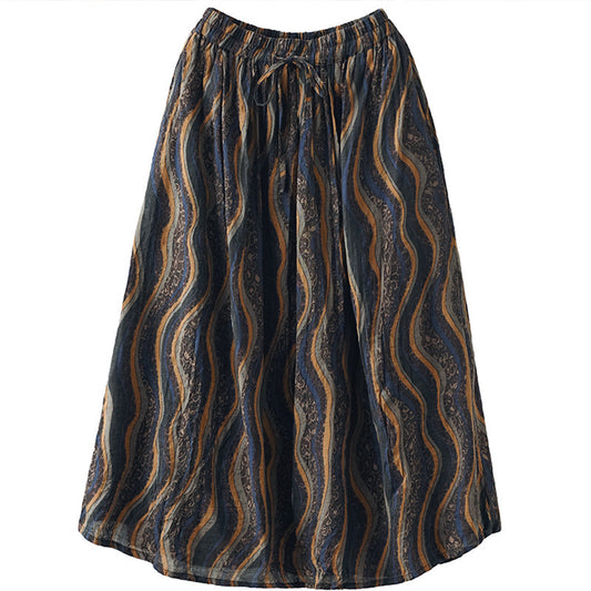 Vintage-Print Elasticated Waist Skirt