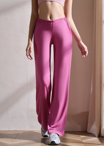 Rose Wrinkled Elastic Waist Solid Groove Pants