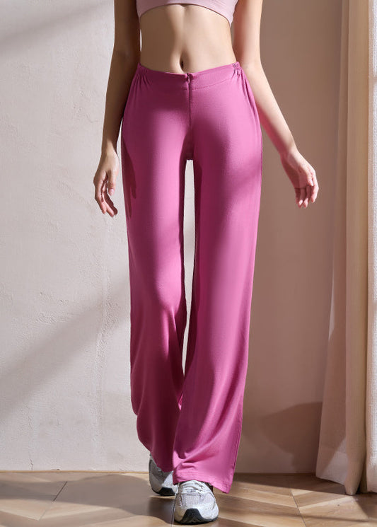 Rose Wrinkled Elastic Waist Solid Groove Pants
