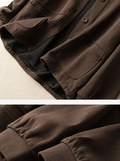 100% Natural Fabric Pure Color Buttoned Casual Coat