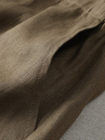 Solid Color Elastic Waist A-Line Casual Linen Skirt