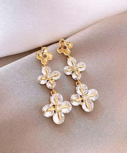 2025 New Gold Copper Zircon Floral Drop Earrings