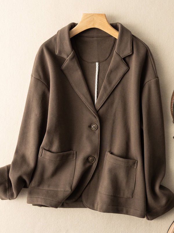Classic Loose Versatile Suit Coat In Solid Color With Pockets