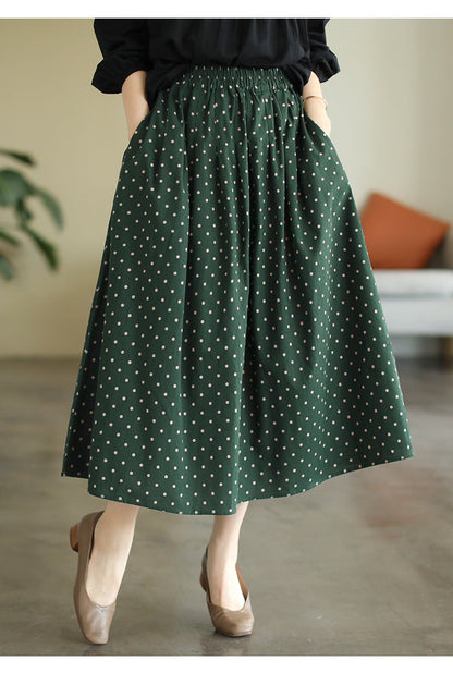 Literary Temperament High Waist Polka Dot Skirt