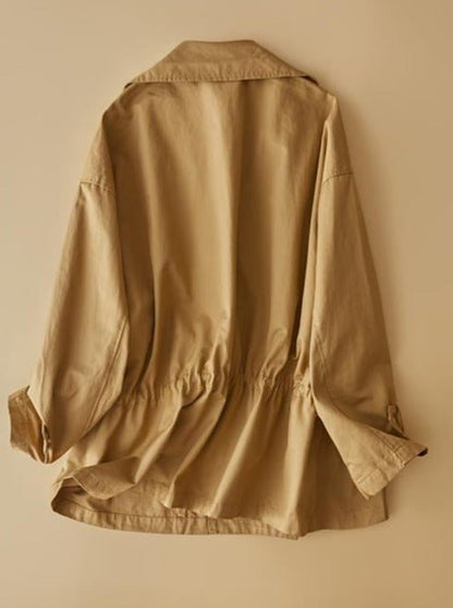 100% Natural Fabric Solid Color Windbreaker Long Sleeve Coat In One-Size