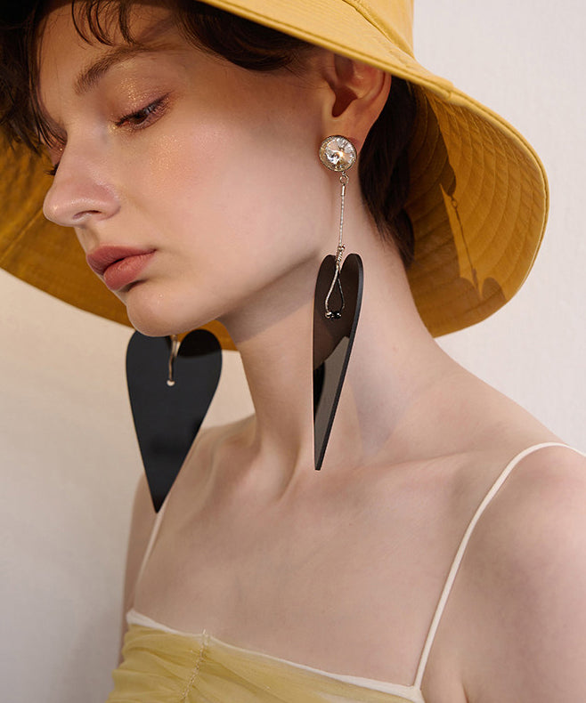 Boho Black Big Heart Exaggeration Alloy Drop Earrings