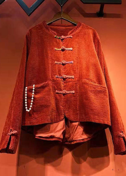 2022 Red button O-Neck pockets Corduroy Coats