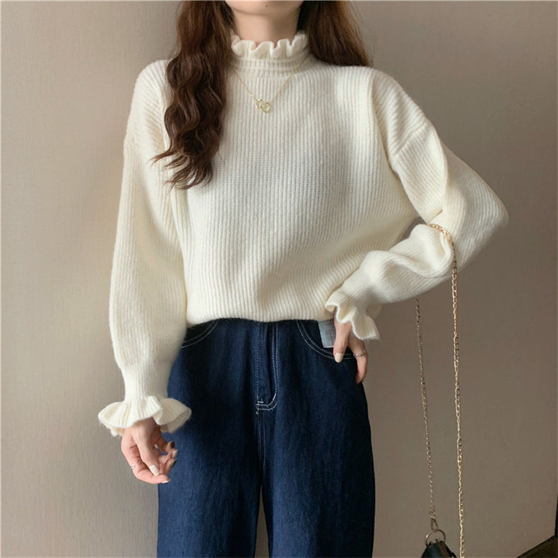 Half Turtleneck fungus Ruffled Sweater