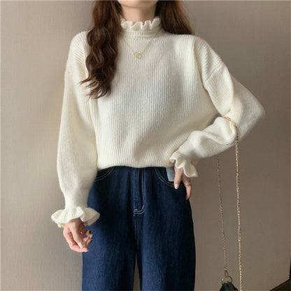 Half Turtleneck fungus Ruffled Sweater