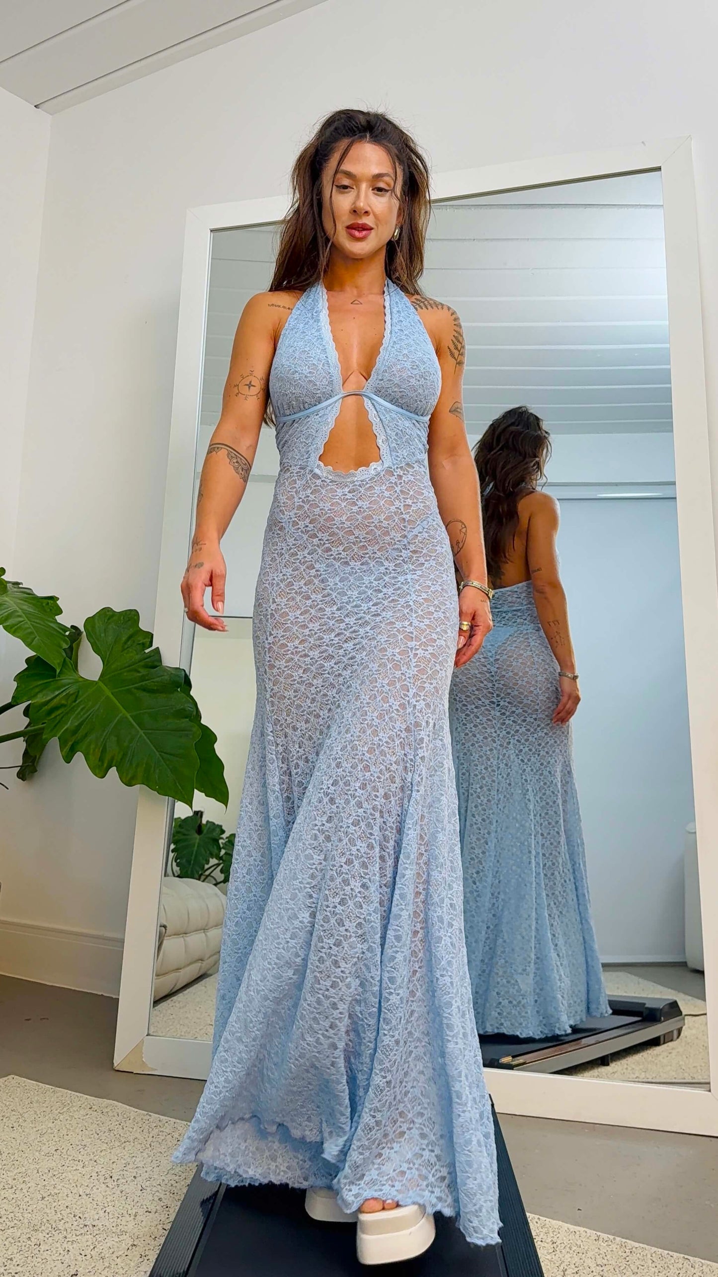 Sexy Halter Lace Sheer Evening Gown