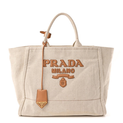 Linen Vitello Large Logo Tote Natural