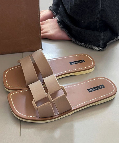 2025 New Fashion Versatile Khaki Flat Soft Slippers Peep Toe