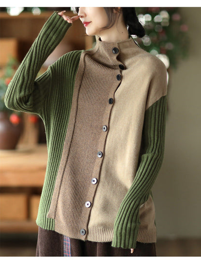 Color-Block Long-Sleeved Knitted Elastic Slim Sweater