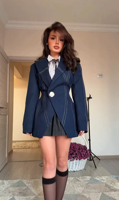Sexy Temperament Elegant Striped Single Button Coat