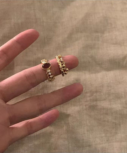 Vintage Gold Sterling Silver Overgild Open Rings Two-Piece Set