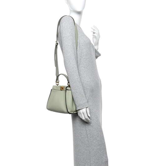 Vitello Seta Canvas FF Embroidered Mini Peekaboo Iconic Satchel Green Tea