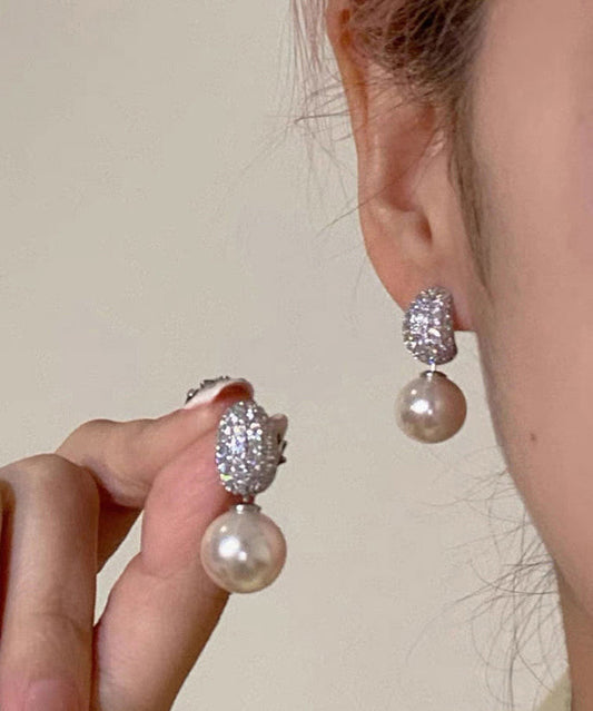 2025 Silk Sterling Silver Zircon Pearl Drop Earrings