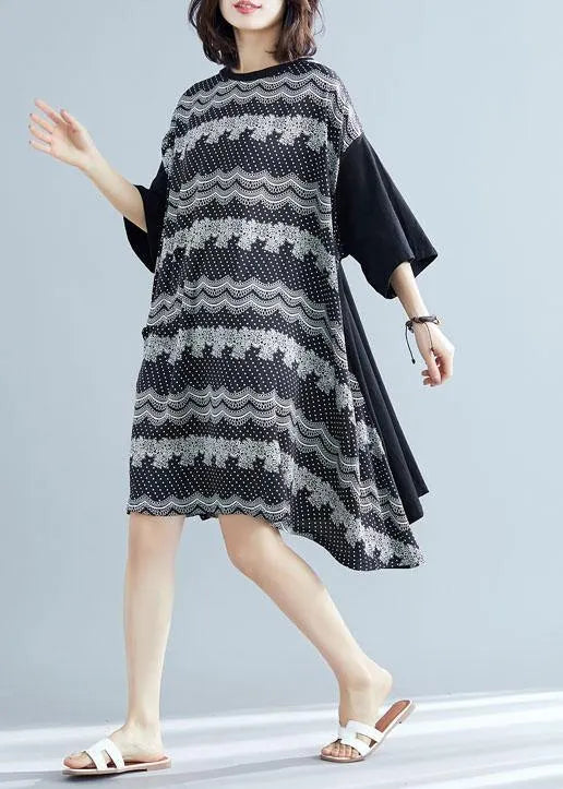 100% patchwork cotton clothes For Women Sleeve black prints cotton Dresses summer
