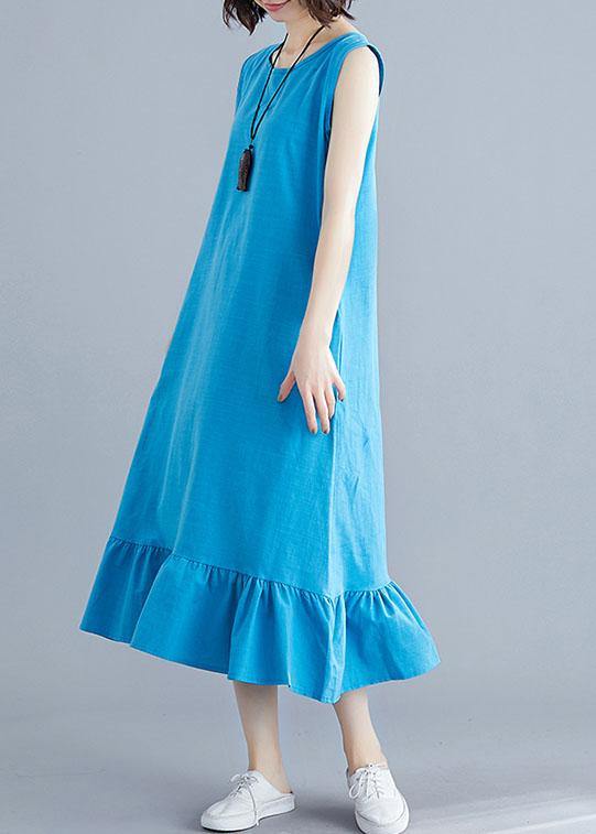 Elegant blue cotton clothes For Women o neck sleeveless A Line summer Dresses