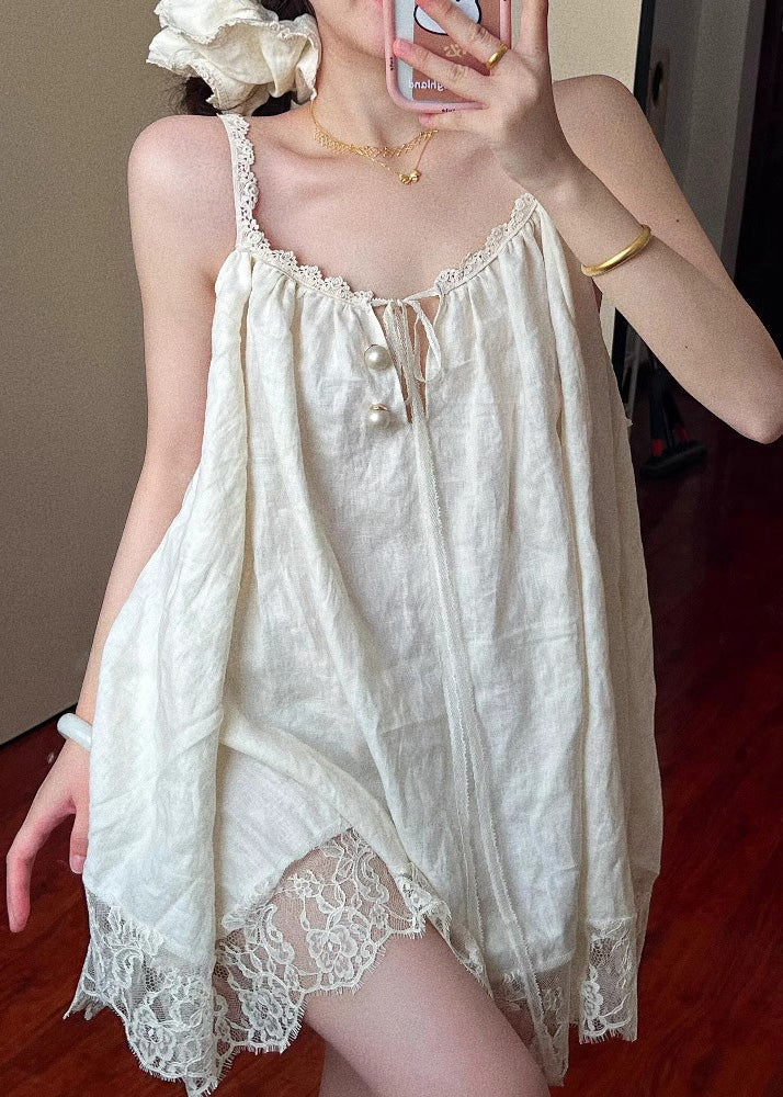 Plus Size Beige Oversized Patchwork Lace Mini Dress Summer