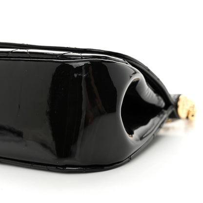 Patent Quilted Frame Clutch Flap With Chain Black