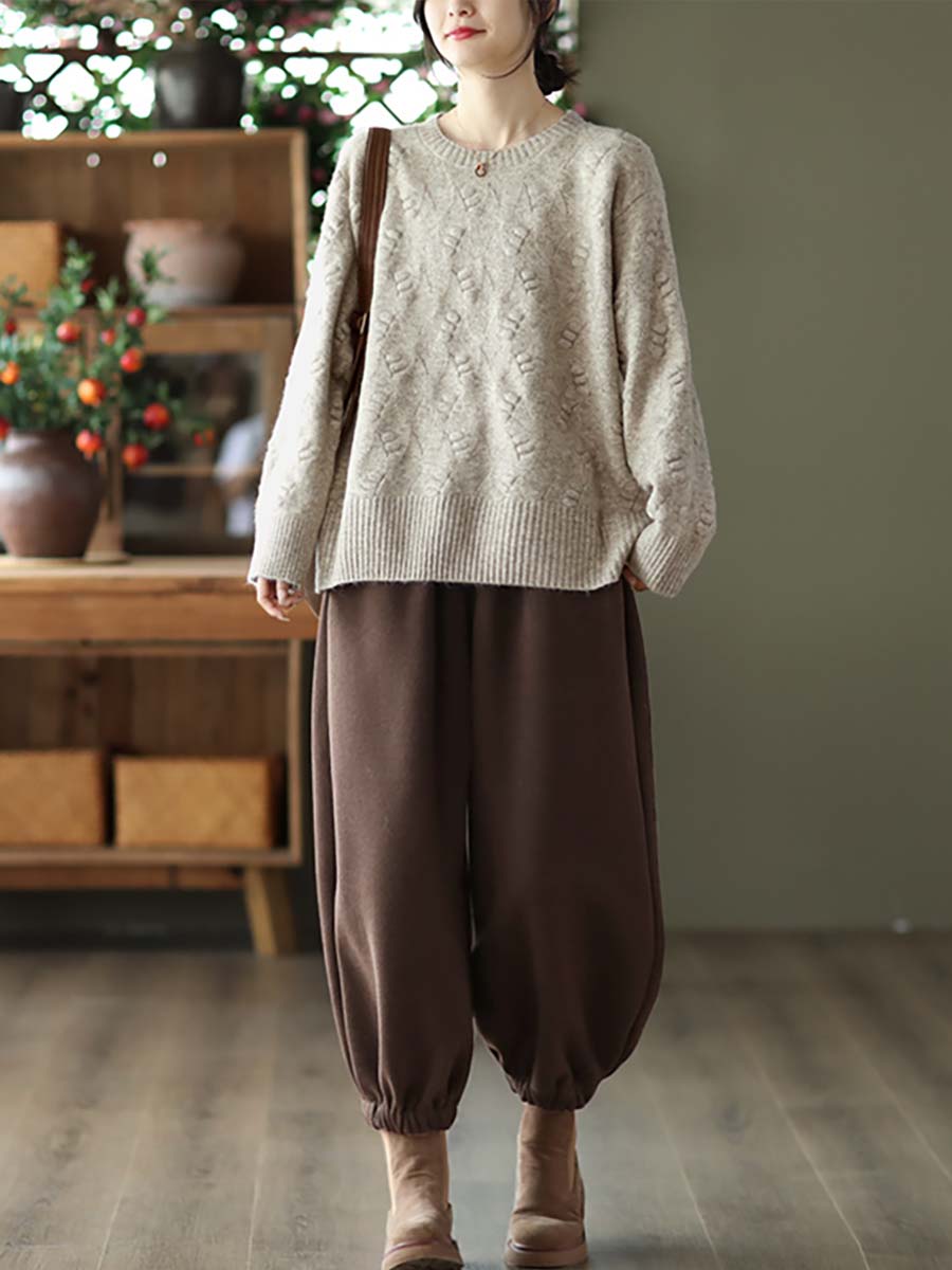 Women Winter Vintage Knitted Solid Warm Loose Sweater