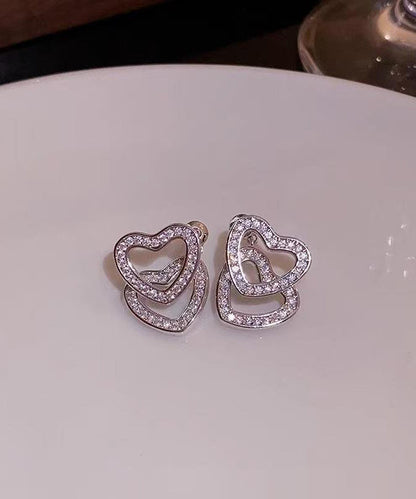 Chic Silk Copper Alloy Zircon Love Detachable Stud Earrings
