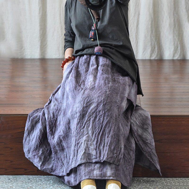 Literary Retro Cotton And Linen Distressed Linen Casual Skirt