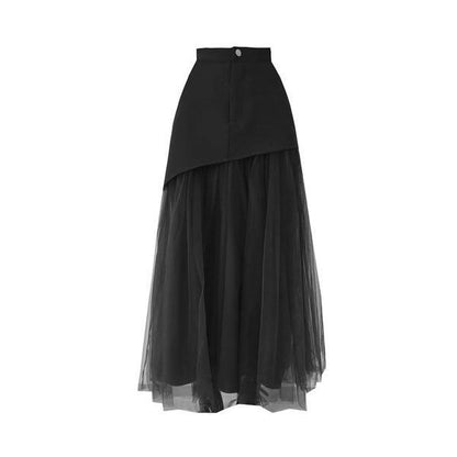 Fashion New Mesh Patchwork Skirt Solid Color Street Simplicity Temperament Trendy Skirt