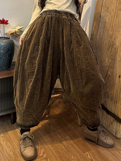 Winter Women Worn Corduroy Elastic Waist Solid Harm Pants