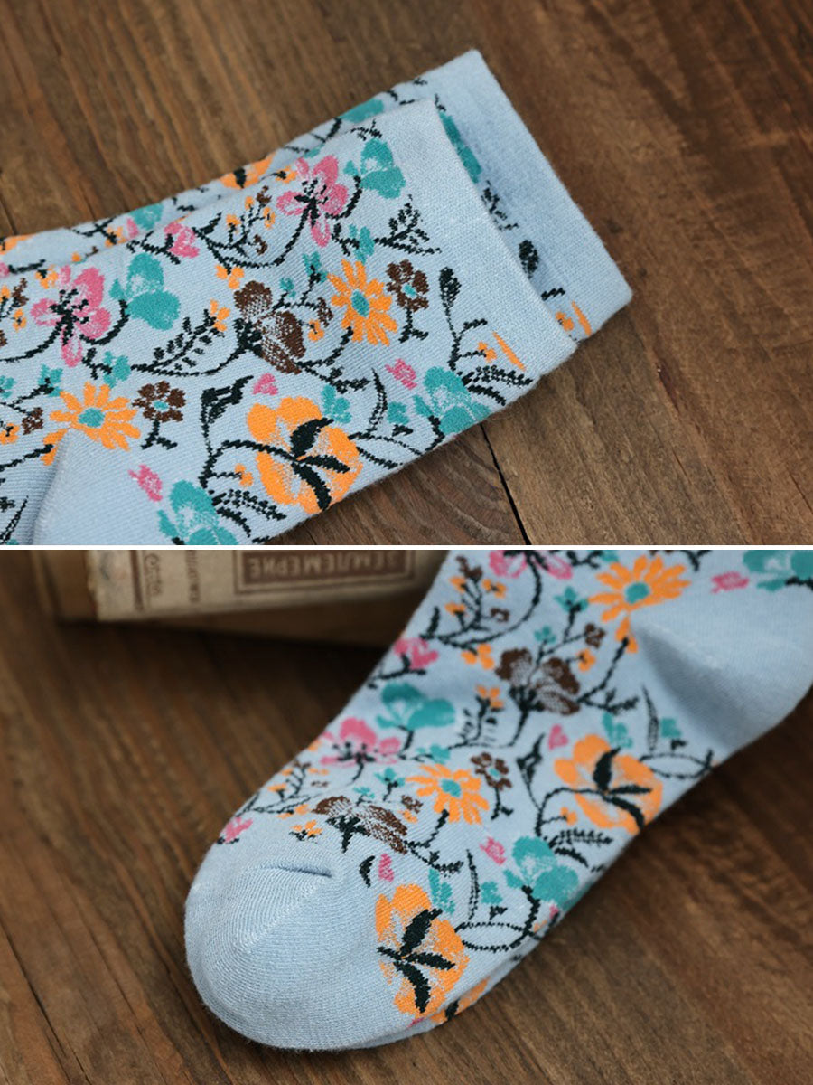 5 Pairs Ethnic Style Floral Women Socks