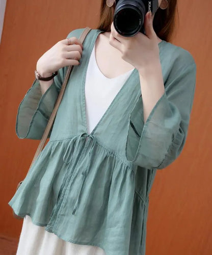 DIY v neck Ruffles summer clothes For Women Shape green blouse