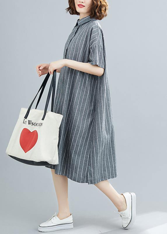 DIY striped Cotton quilting clothes lapel collar Plus Size summer Dresses
