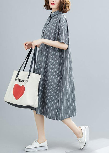 DIY striped Cotton quilting clothes lapel collar Plus Size summer Dresses