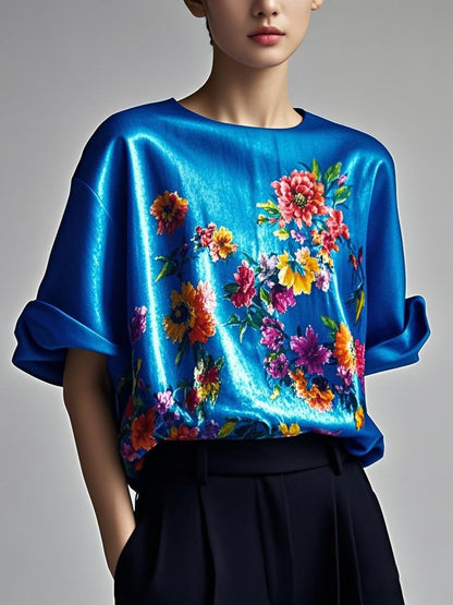 Fitted black Patchwork silk tops Summer