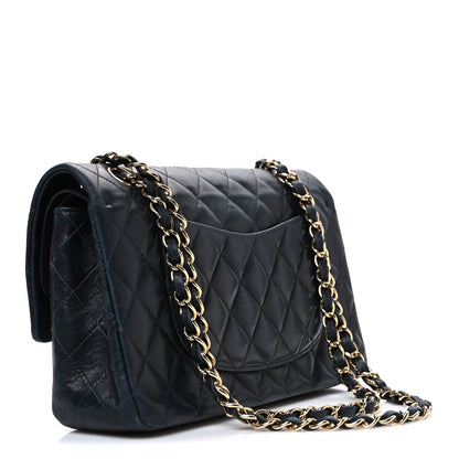 Lambskin Quilted Medium Double Flap Black