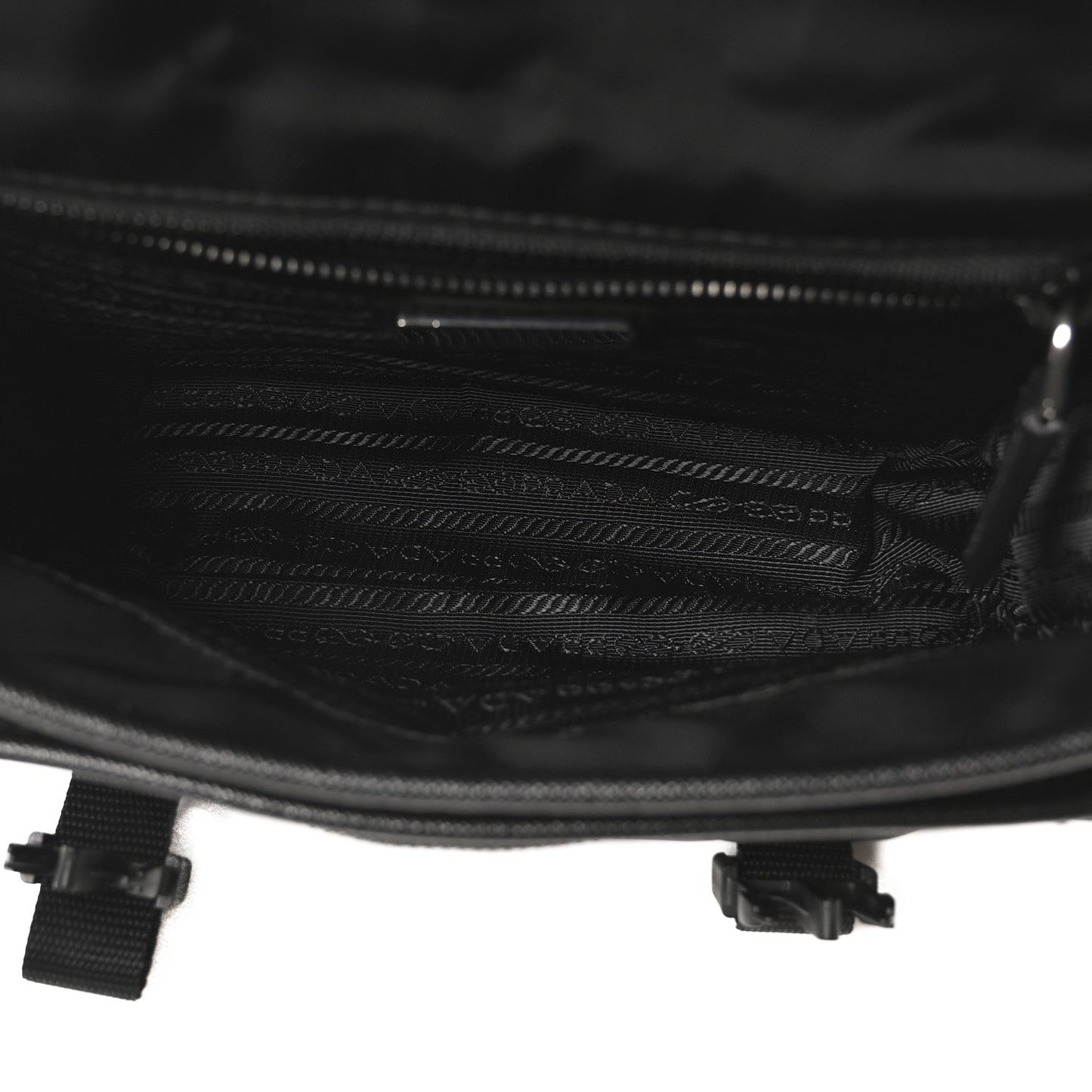 Re-Nylon Saffiano Pocket Double Snap Buckle Messenger Shoulder Bag Black