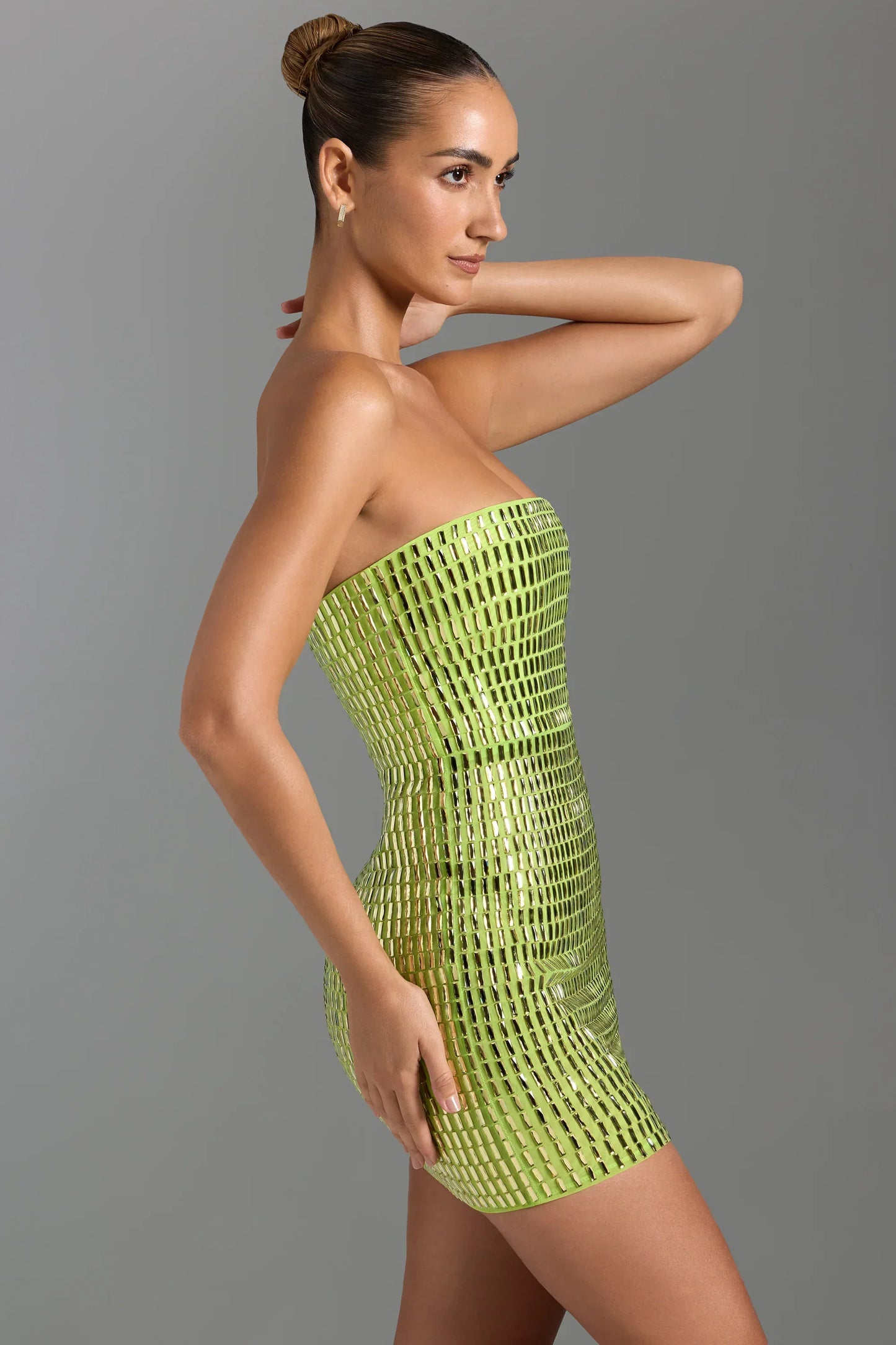 Embellished Bandeau Mini Dress In Pear Green