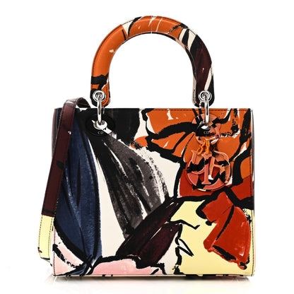 Canvas Graffiti Floral Printed Medium Lady Dior Multicolor