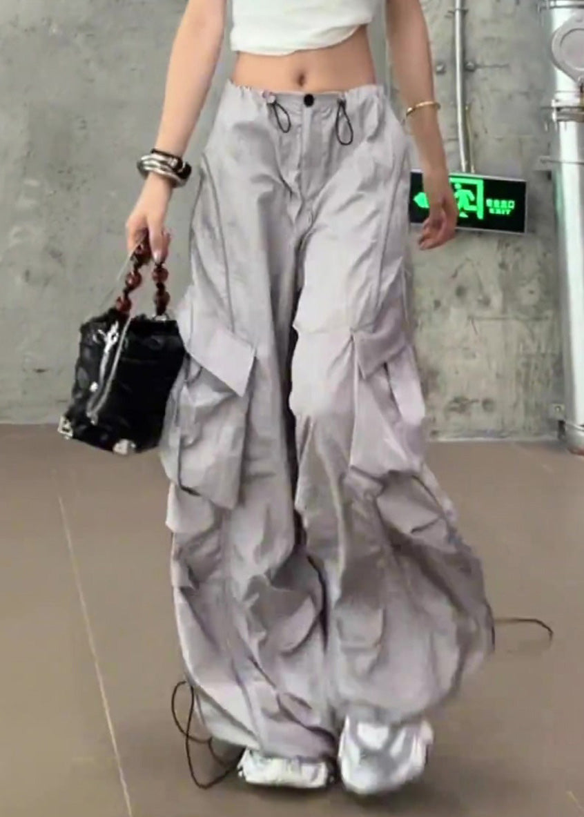 Casual Silvery Drawstring Pockets Pants Summer