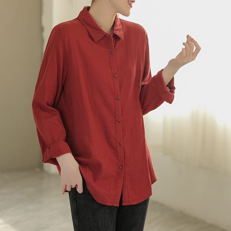 Women Spring Solid Cotton Casual Blouse