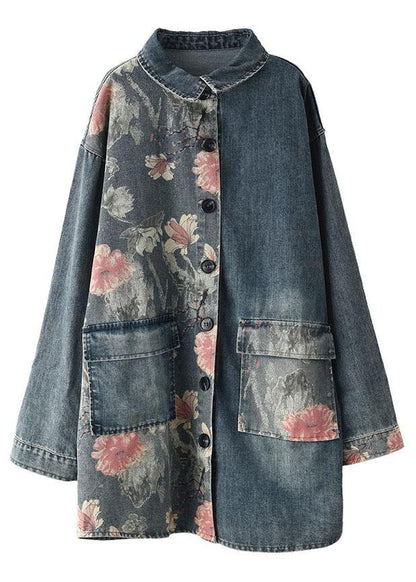Classy Big Flower Print Patchwork Blouse Tops Long Sleeve
