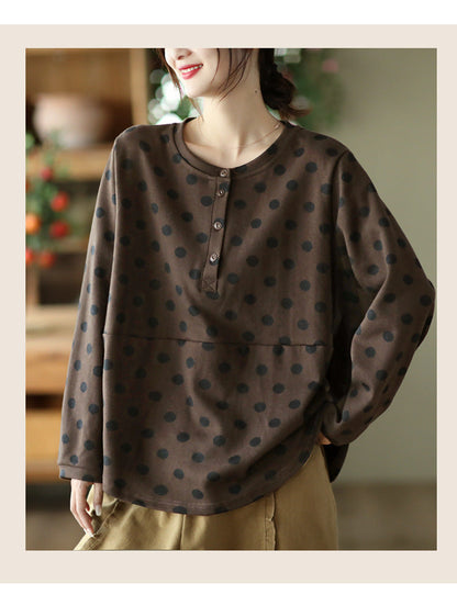 Vintage Polka-Dot Print Top-Paneled Cotton T-Shirt