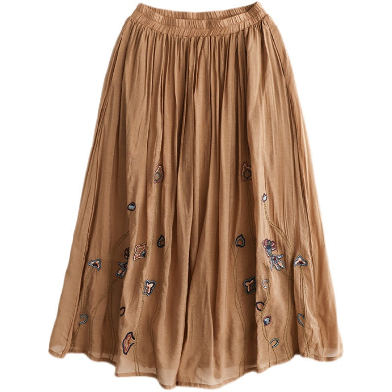 Cozy Retro Floral Print Double-Layer Linen Skirt