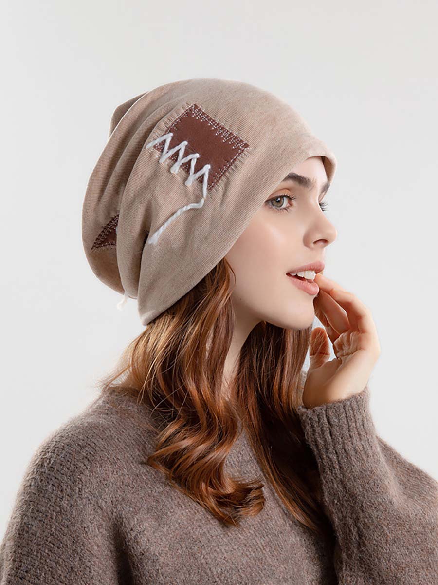 Winter Women Knitted Splicing Drawstring Hat