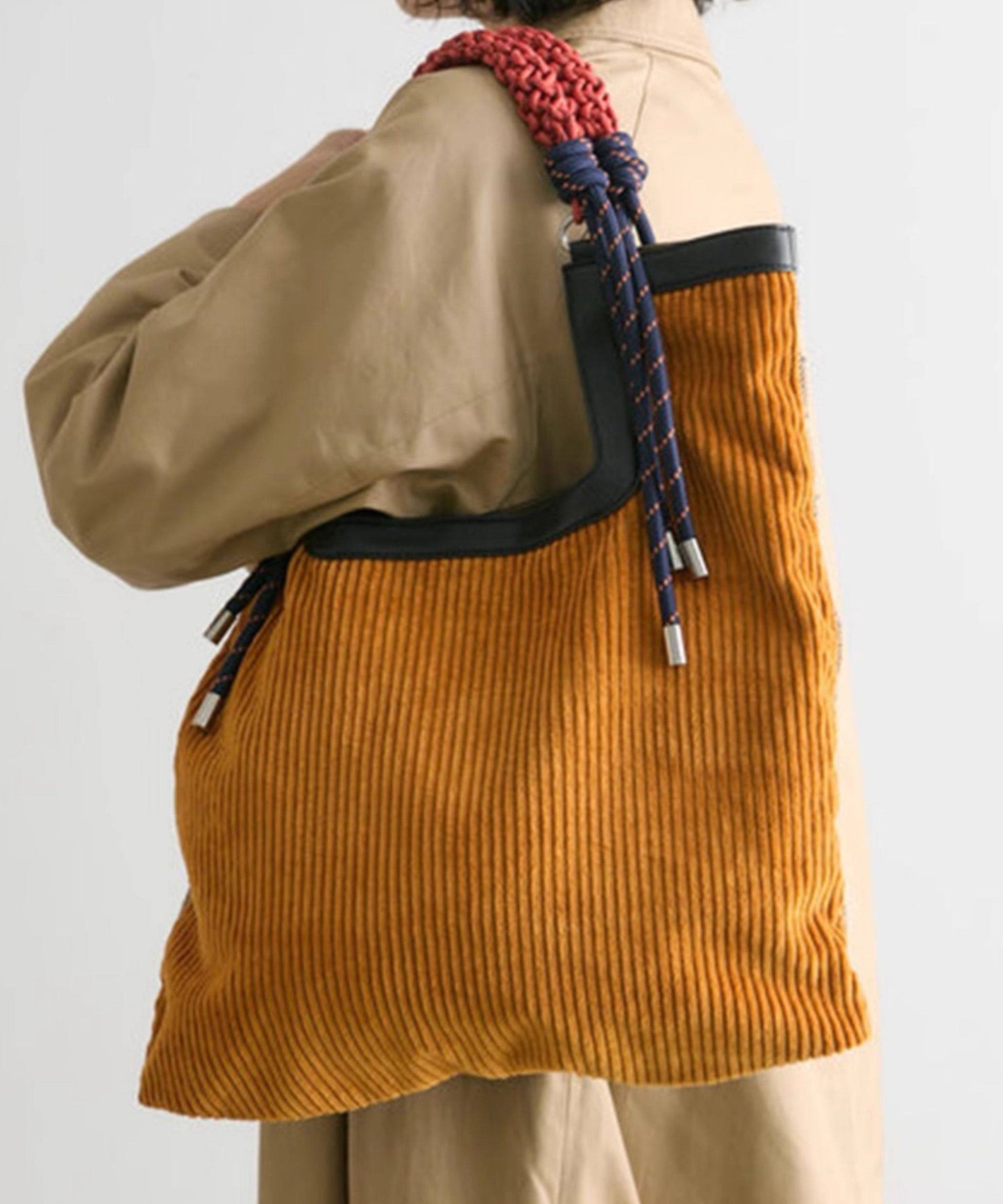 New Yellow Corduroy Large Capacity Shoulder Bag