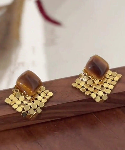 Modern Brown Copper Alloy Sequins TasselStud Earrings