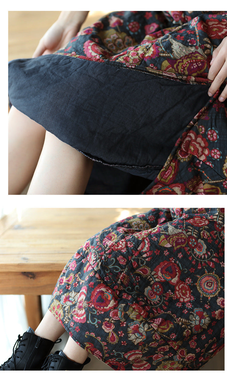 Ethnic Style Padded Quilted Printed Skirt