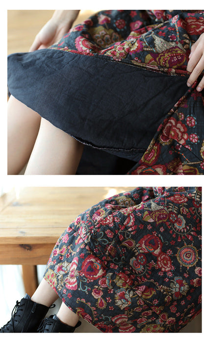 Ethnic Style Padded Quilted Printed Skirt