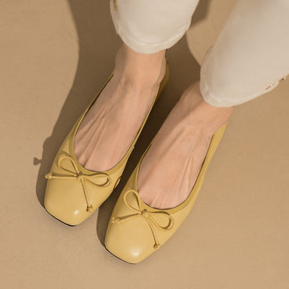 Women Bowknot Retro Leather Summer Flats Casual Shoes